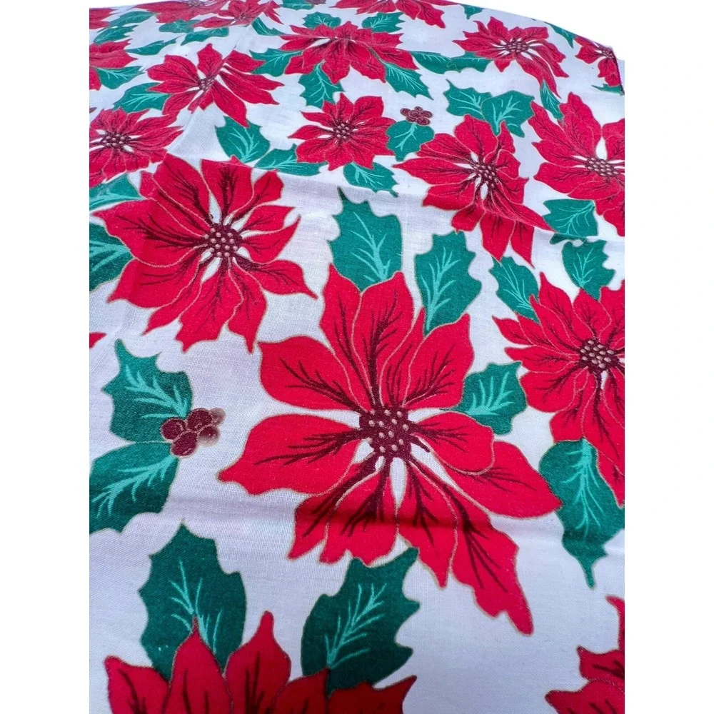 Vtg Set 8 Christmas Cloth Napkins Poinsettias Hav-a-Hank‎ Prop USA Mid Century